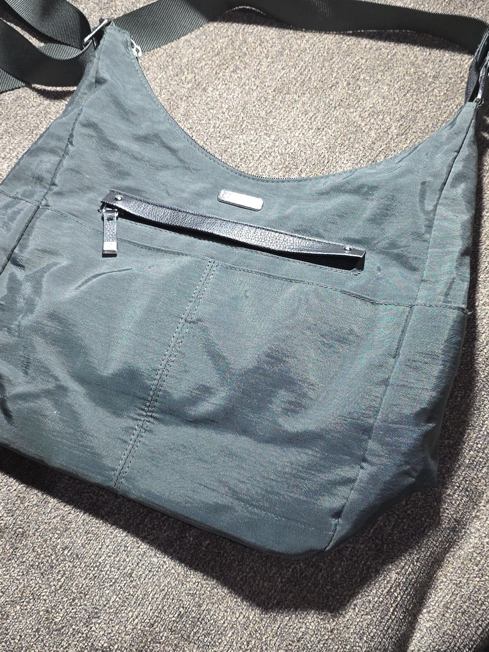 Gray Baggallini Crossbody Nylon Hobo Travel Bag with Front Zip Pocket